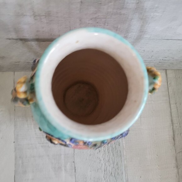 Vintage Daruta Italy Hand-Painted Ceramic Vase With Ornate Handles & Scenic Moti - Picture 3 of 8